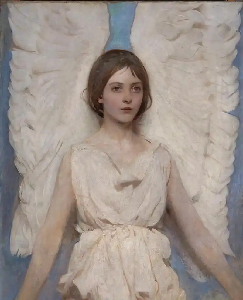 每天认识一副世界油画.名称:天使 作者:雅培·亨德森·塞耶  - 抖音