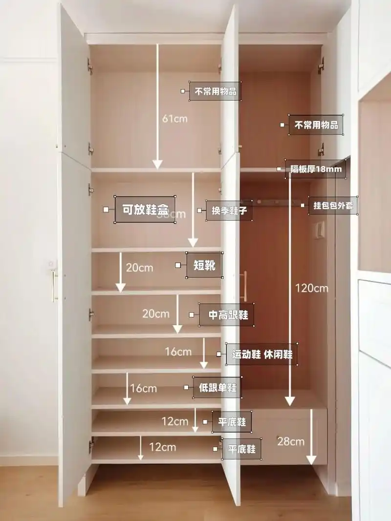 入户玄关柜/鞋柜详细尺寸来了 只需要两个步骤就能合理划分鞋柜内部