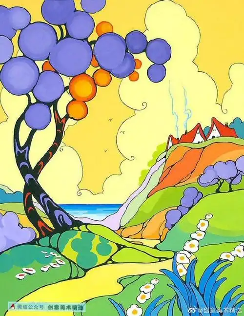 微妙邻近色的应用,富于节奏感的构图分割,使得高纯度的色彩有了艺术