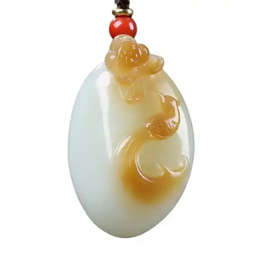 喜事连连新疆和田玉喜鹊莲花吊坠且末糖白玉挂件玉佩天然玉石