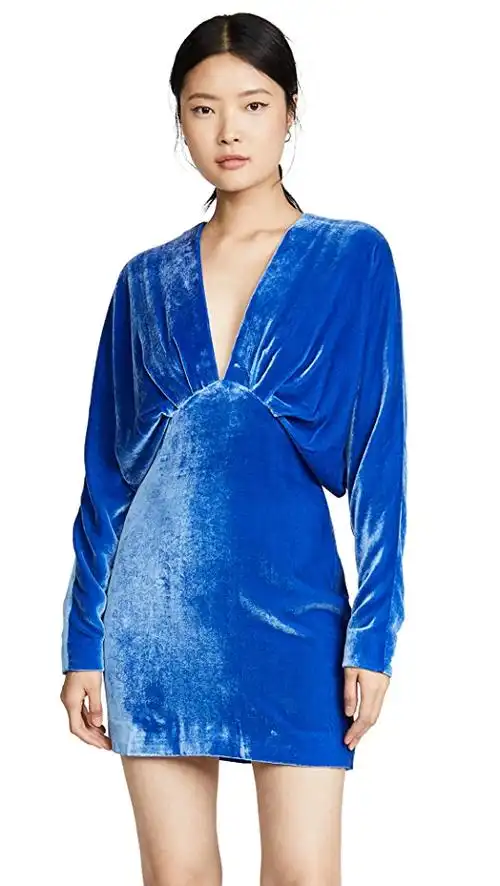 低v 领长袖宽松迷你连衣裙