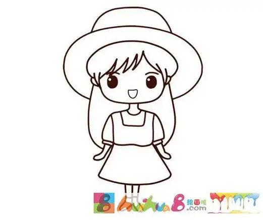 可爱小女孩带帽简笔画
