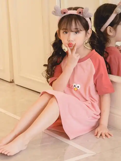 新品女童睡衣短袖f夏季纯棉睡裙小女孩宝宝连体卡通甜美可爱超萌