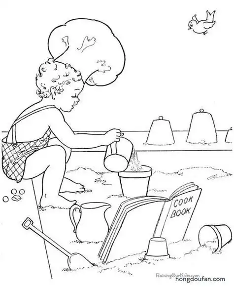 小女孩堆沙子简笔画