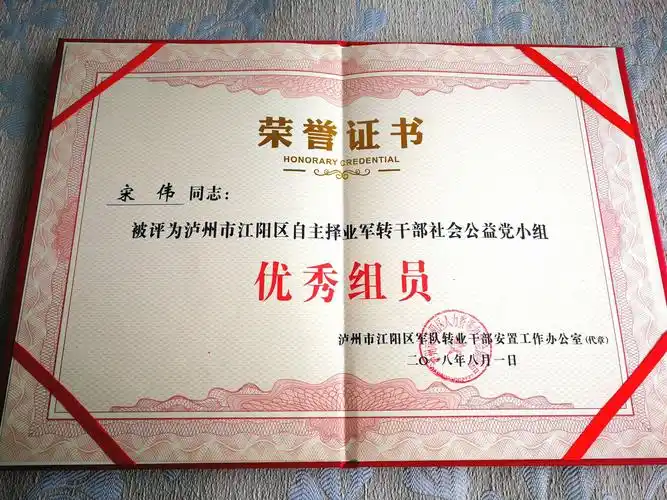 被江阳区军转办评为自主择业军转干部公益党小组优秀组员.