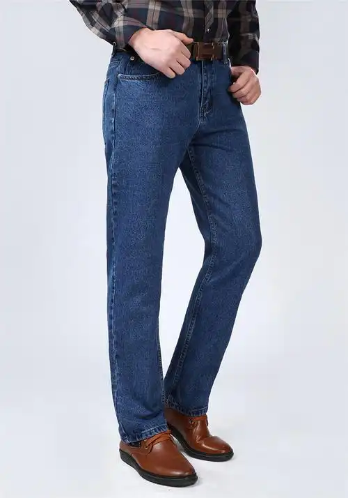 苹果牛仔裤正品男士直筒宽松秋冬款中年人爸爸40岁50中老年高腰厚