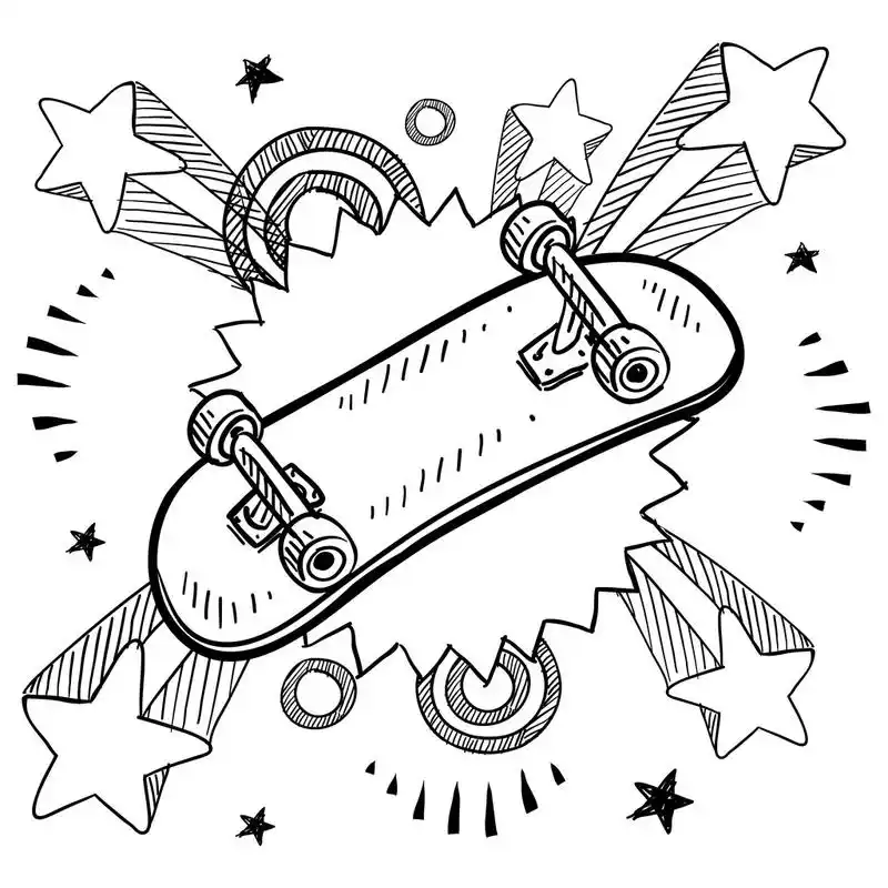 滑板兴奋素描,涂鸦风格素描的滑板与矢量插图中的 20 世纪 60 年代或