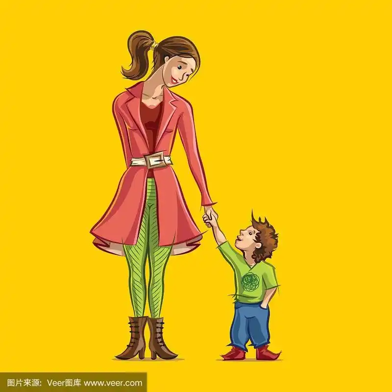 母亲和儿子牵着手