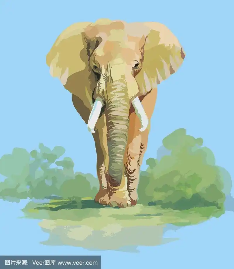 水彩大象在蓝色的背景
