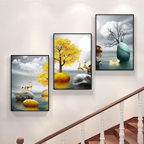 楼梯装饰画北欧宜家楼道挂画楼梯口楼梯间三联画客厅玄关墙面壁画