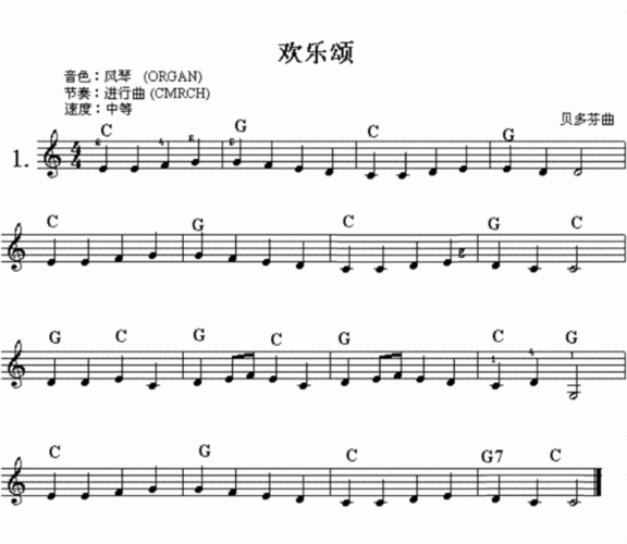 欢乐颂的电子琴简谱