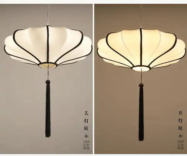 现代新中式吊灯手绘布艺卧室灯书房仿古阳台灯笼酒店茶楼中式灯具