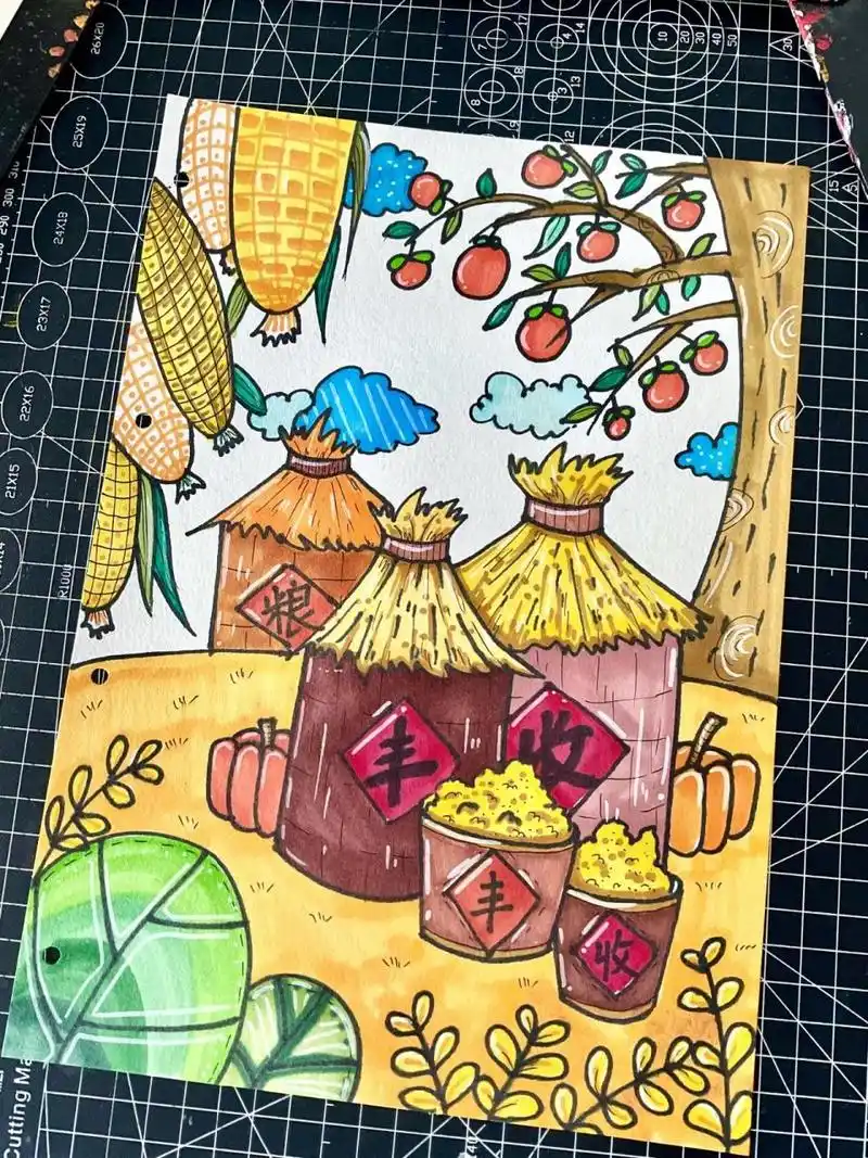 7-9岁原创美术课《大丰收》含步骤和引导图 有宝妈要求出一个丰收系列