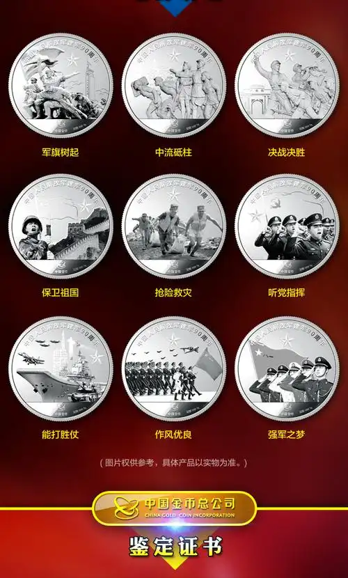 中国人民解放军建军90周年纪念银章 3克*9枚 纯银27克 中国金币总公司