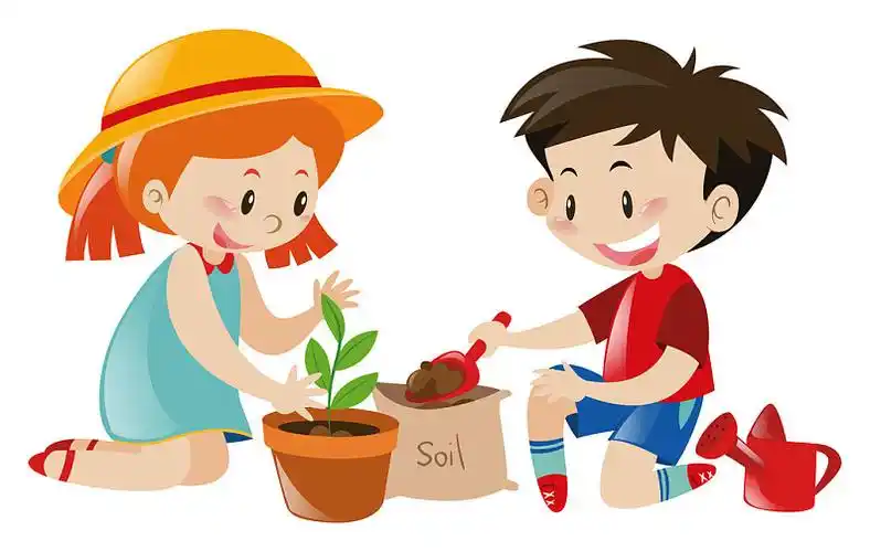 男孩_女孩_种植_树_插画_高清图片_全景视觉