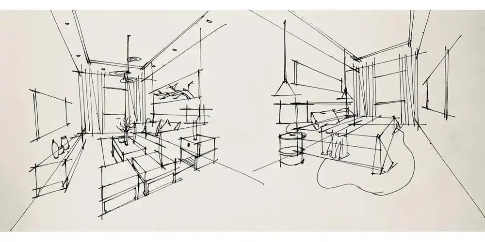 一点斜透视室内设计手绘