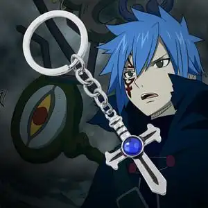 妖精的尾巴镶蓝宝石十字架格雷钥匙扣日本动漫饰品男钥匙学生挂件