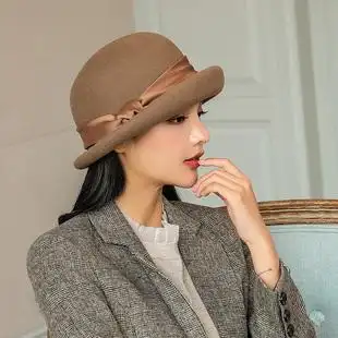 韩版卷边圆顶毛呢帽子英伦复古优雅贝雷帽布塔羊毛礼帽女秋冬季