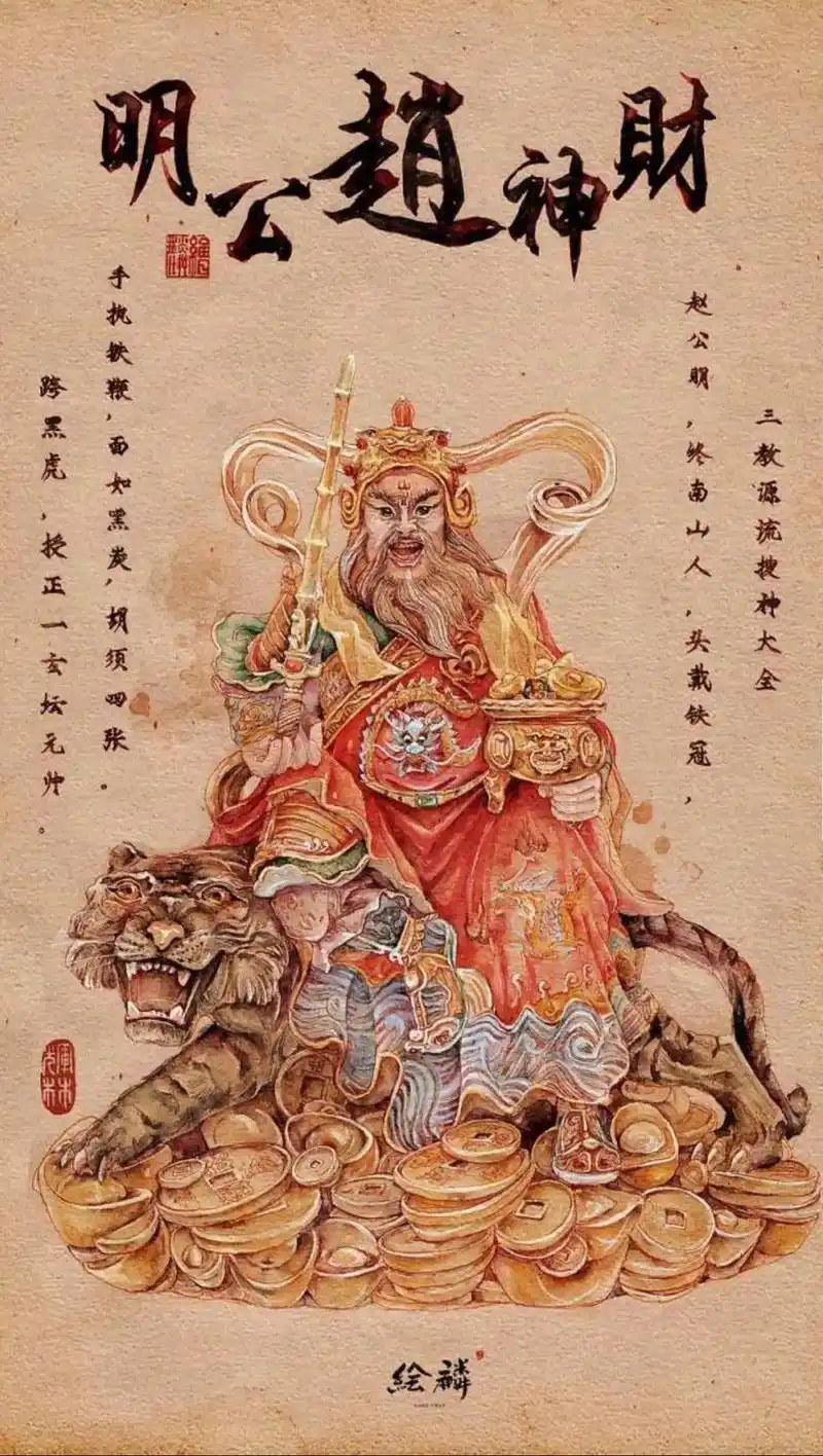 赵公明,又名赵玄坛,黑虎玄坛,道教所信奉的财神,传说他能以役 - 抖音