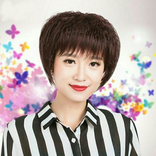 整顶假发女假发短发蓬松bobo头发型女式短卷发斜碎刘海真发假发套