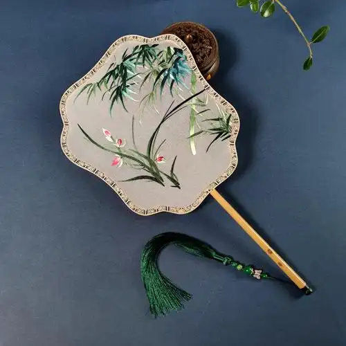 苏绣团扇古风扇子真丝手工刺绣湘妃竹宫扇飞仙宫廷扇汉服配饰