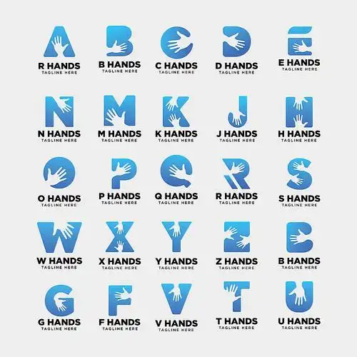 带手掌的大写字母主题矢量logo设计