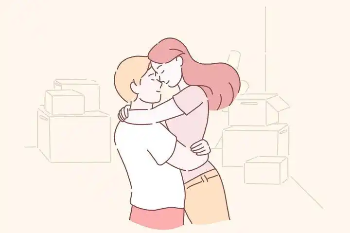 拥抱在一起的情侣手绘插画图片免抠素材