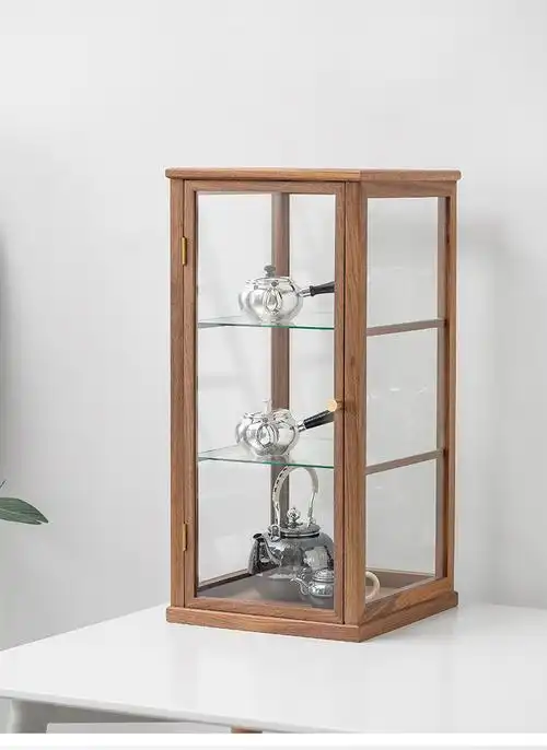工艺品展柜黑胡桃木玻璃展柜陈列柜饰品茶具工艺品展示柜轻奢高档轻奢