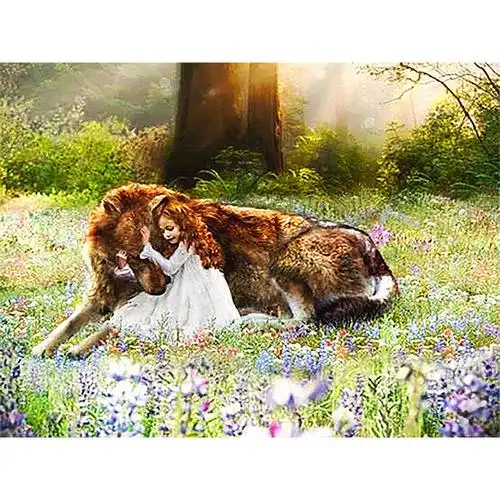 钻石画diy狼和小女孩2.7尖顶圆满钻绣 客厅装饰 新款图片厂家定做