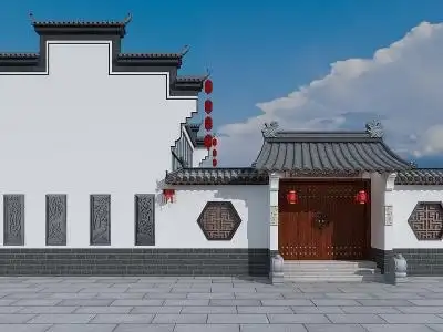3d中式徽派建筑古建门头大门模型