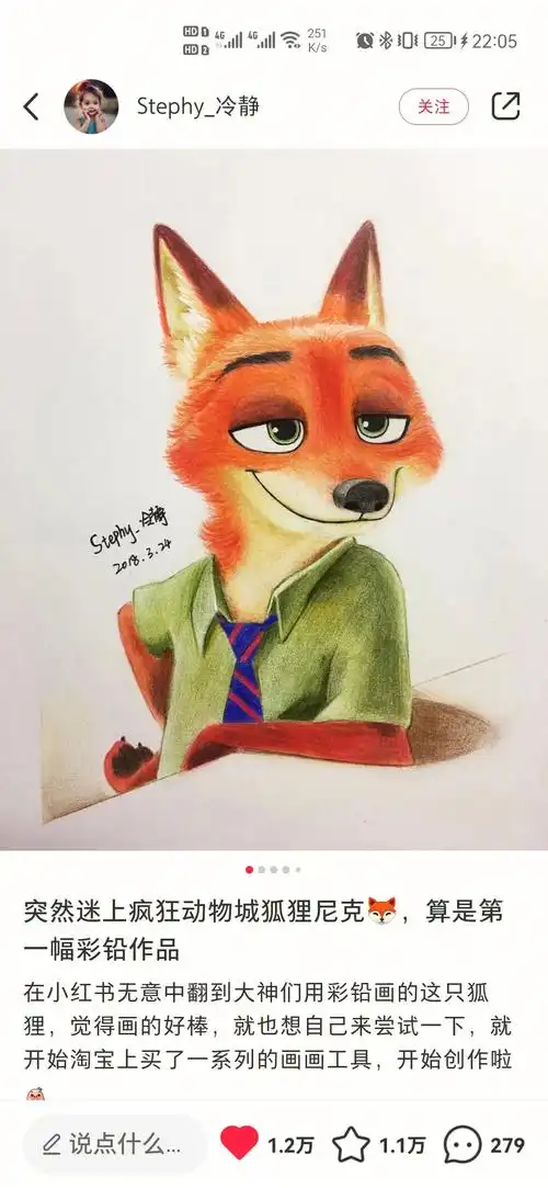 彩铅画疯狂动物城尼克