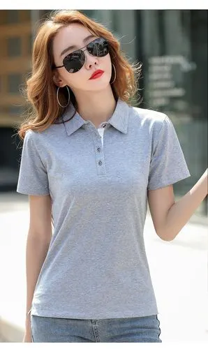 2020夏新款翻领短袖t恤女装韩版休闲体恤汗衫工作服修身一件代发