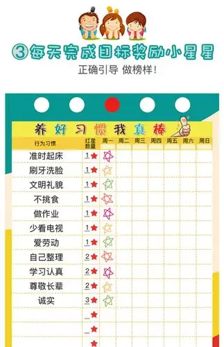 幼儿园小红花星星奖励贴纸宝宝生活好习惯记录儿童成长自律表3-6_白菜