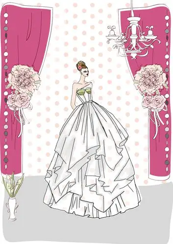 手绘婚纱插画