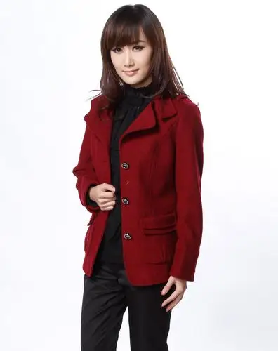 arrio女款深枣红色毛呢长袖外套