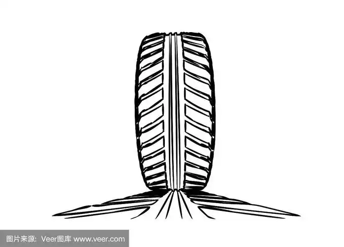 白色背景上有轮胎痕迹的汽车轮胎.手绘设计