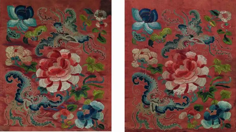 清蝶恋花达子绣平绣一对