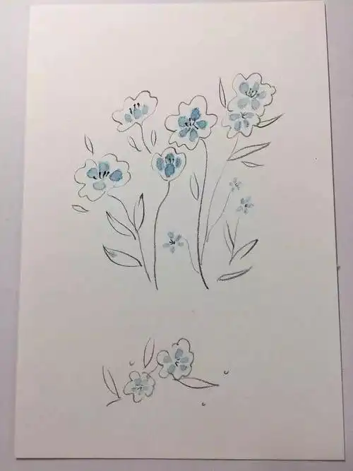 还有就是用毛笔蘸水湿润小小花的根部,在用毛笔蘸几下彩铅笔铅然后