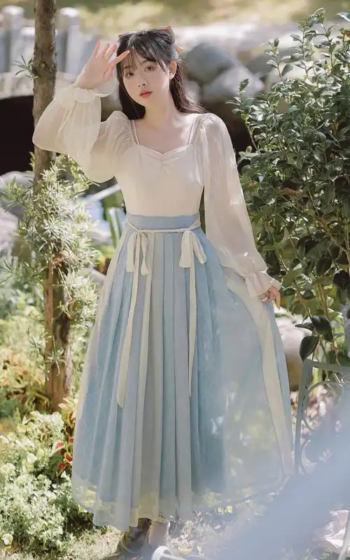 6795#连衣裙不低于129【实拍】改良汉元素森系国风绑带方领连衣裙