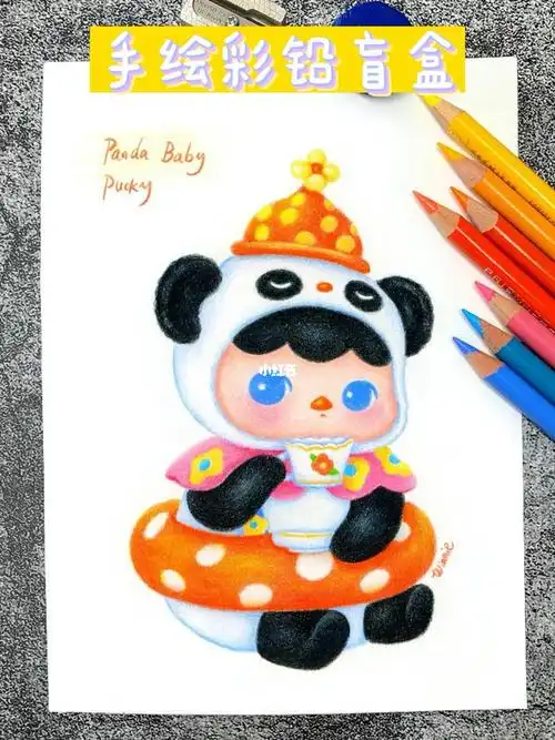 手绘彩铅盲盒毕奇熊猫宝宝绘画过程噢