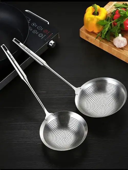 chuao火锅漏勺一体304不锈钢捞面篱家用厨房油炸笊篱过滤网捞勺网漏勺