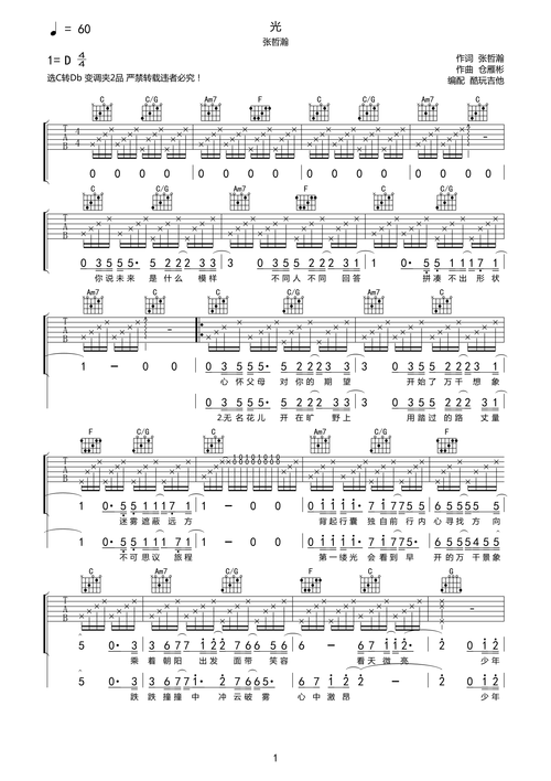 张哲瀚光吉他谱