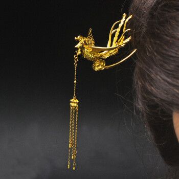 古典925银镀厚金大号凤凰发簪汉服盘发簪子头饰步摇结婚凤簪大号凤凰