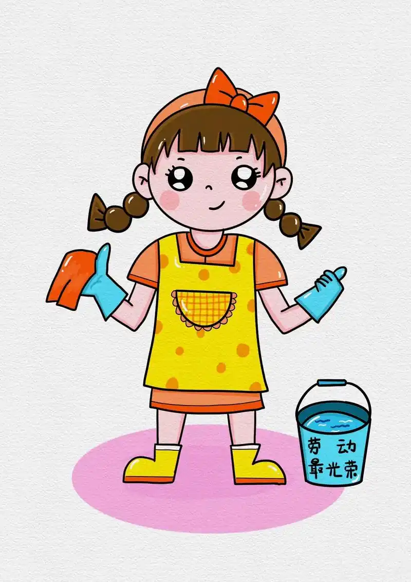 劳动节打扫卫生的小女孩简笔画教程#儿童 - 抖音