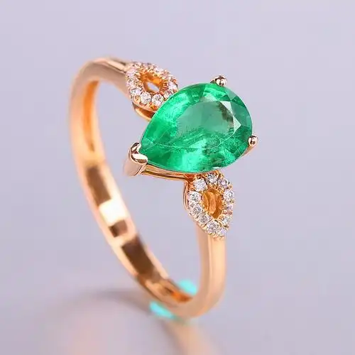 1.1ct戒指18k金天然祖母绿配0.066ct钻石指环水滴形裸石207817 - 拍卖