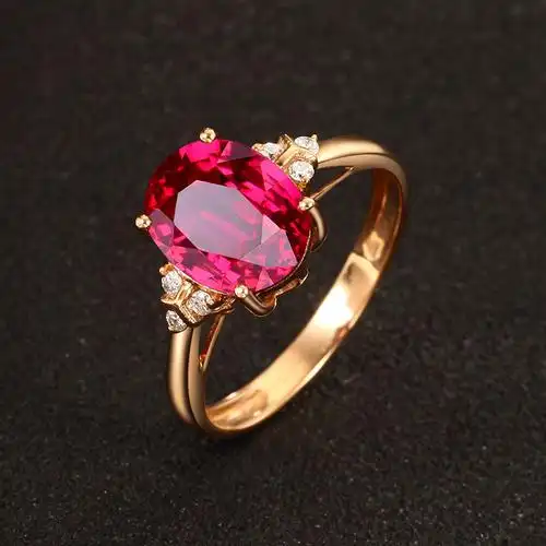 宝华菲2克拉红碧玺戒指女 18k玫瑰金镶钻石彩色宝石女戒 彩宝款