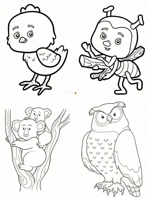 绘画素材可爱动物黑白线稿简笔可打印填色