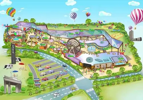 游乐园广场宾馆手绘指示图