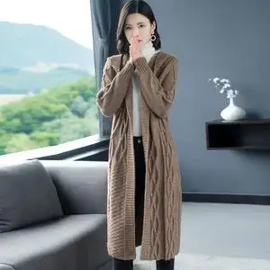 女士长款毛衣外套过膝