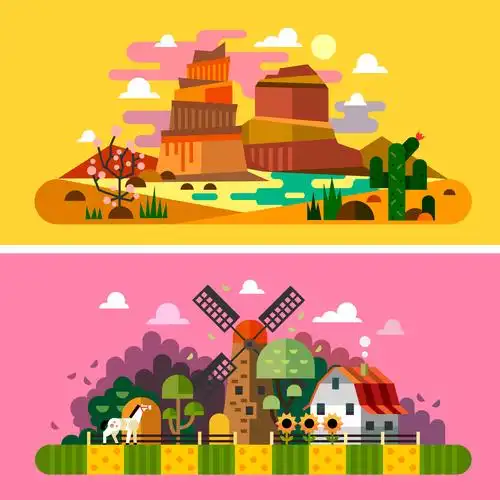 海报设计等,素材包括有山地,林业,树木,河流,建筑,天空还有生活场景